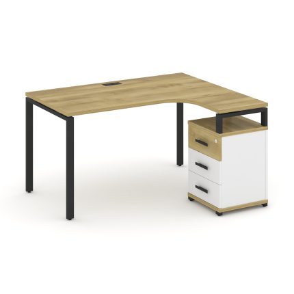 Concept Стол эргономичный с опорной тумбой CN.SA-305(R) B Дуб Винченцо/Белый Бриллиант/Металл Черный