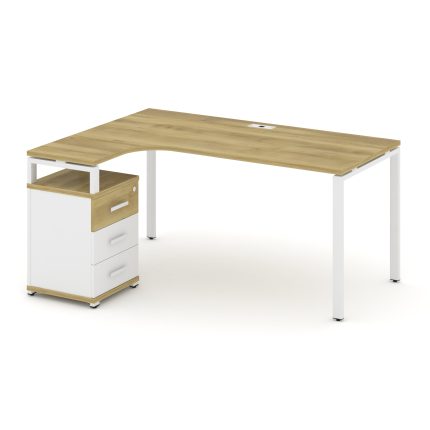 Concept Стол эргономичный с опорной тумбой CN.SA-307(L) W Дуб Винченцо/Белый Бриллиант/Металл Белый