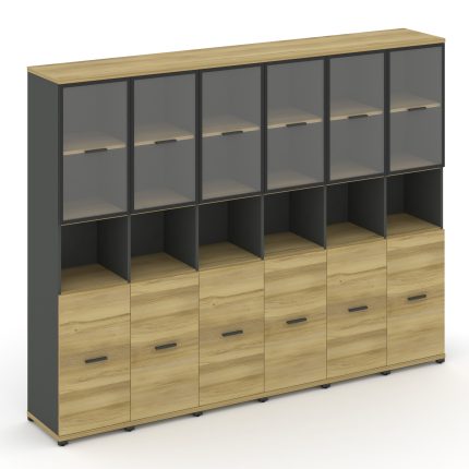 Concept Шкаф 6 узких секций, 5 ниш CN.STU-563 RPB A Дуб Винченцо/Антрацит/Металл Антрацит/Прозрачный