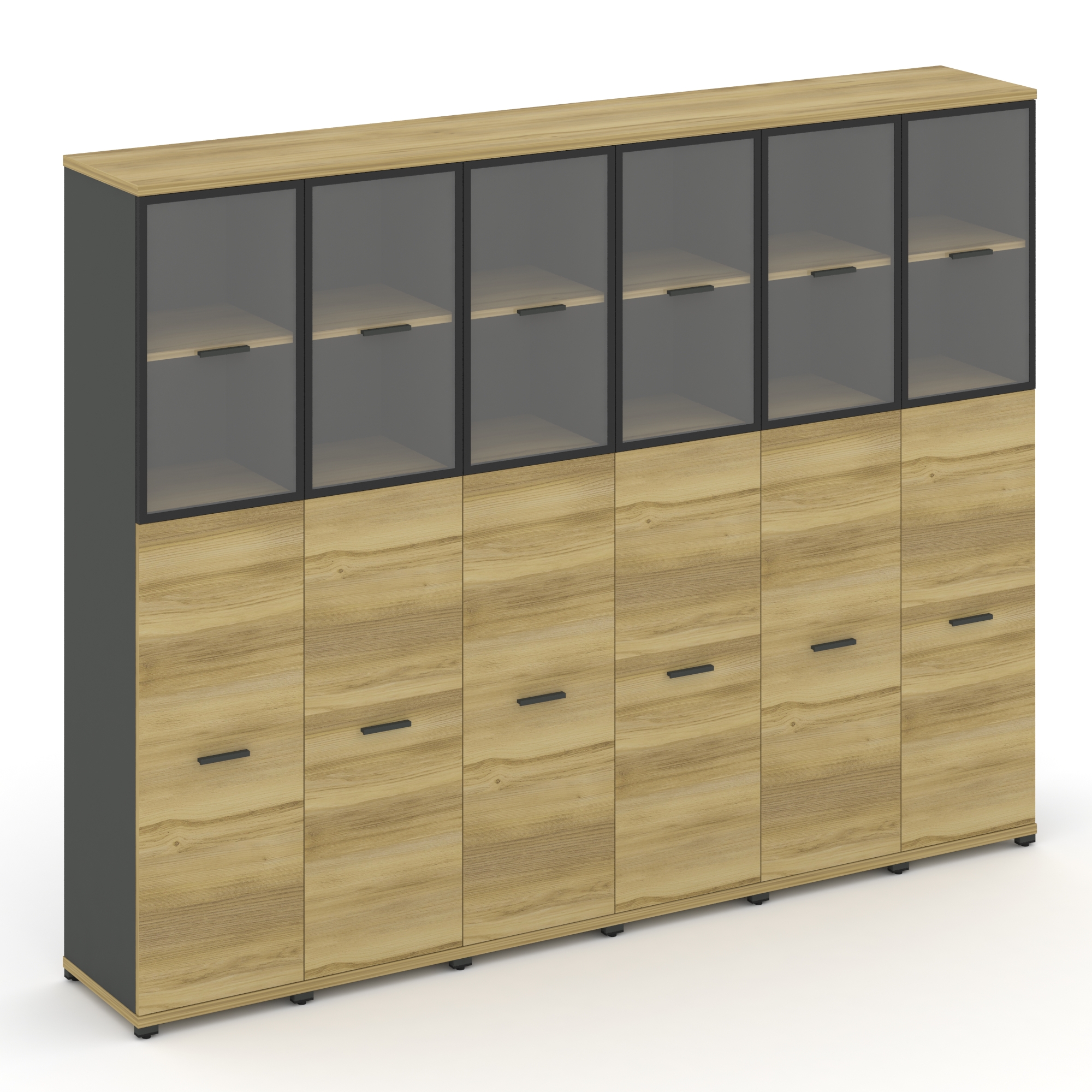 Concept Шкаф 6 узких секций, 5 ниш CN.STU-565 RPB A Дуб Винченцо/Антрацит/Металл Антрацит/Прозрачный