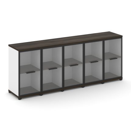 Concept Шкаф 5 узких секций, 2 ниши CN.STU-253 RPB B Дуб Мали/Белый Бриллиант/Металл Черный/Прозрачн