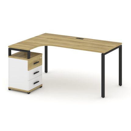 Concept Стол эргономичный с опорной тумбой CN.SA-307(L) B Дуб Винченцо/Белый Бриллиант/Металл Черный