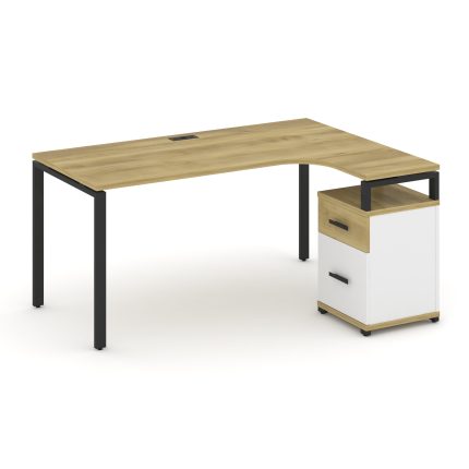 Concept Стол эргономичный с опорной тумбой CN.SA-308(R) B Дуб Винченцо/Белый Бриллиант/Металл Черный