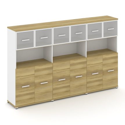 Concept Шкаф 3 широкие секции, 4 ниши CN.STS-435 RMW W Дуб Винченцо/Белый Бриллиант/Металл Белый/Сат