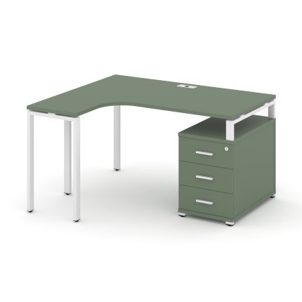 Concept Стол эргономичный с опорной тумбой CN.SA-303(L) W Кобо/Металл Белый 1580/1946*1180*750