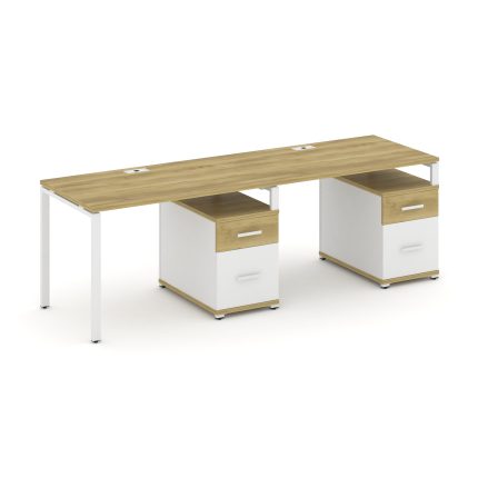 Concept Рабочая станция 2 места с 2 опорными тумбами CN.ORS-314 W Дуб Винченцо/Белый Бриллиант/Метал