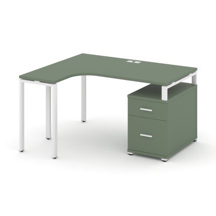 Concept Стол эргономичный с опорной тумбой CN.SA-304(L) W Кобо/Металл Белый 1580/1946*1180*750