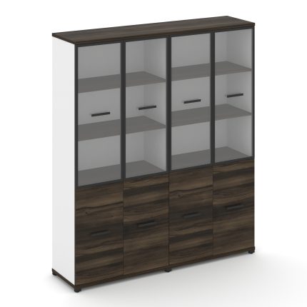 Concept Шкаф 2 широкие секции, 5 ниш CN.STS-522 RPB B Дуб Мали/Белый Бриллиант/Металл Черный/Прозрач