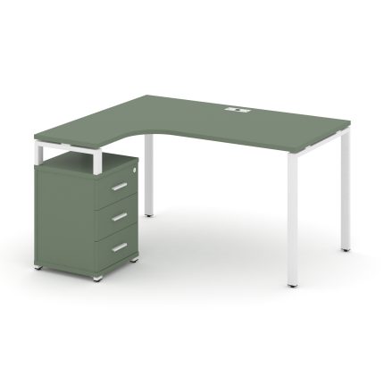 Concept Стол эргономичный с опорной тумбой CN.SA-305(L) W Кобо/Металл Белый 1380*1180/1546*750