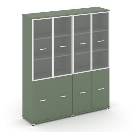 Concept Шкаф 2 широкие секции, 5 ниш CN.STS-522 RPW W Кобо/Металл Белый/Прозрачный 1668*420*1922