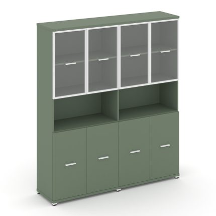 Concept Шкаф 2 широкие секции, 5 ниш CN.STS-523 RPW W Кобо/Металл Белый/Прозрачный 1668*420*1922