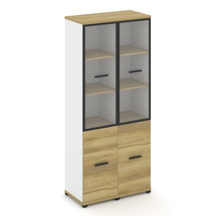 Concept Шкаф 2 узкие секции, 5 ниш CN.STU-522 RPB B Дуб Винченцо/Белый Бриллиант/Металл Черный/Прозр