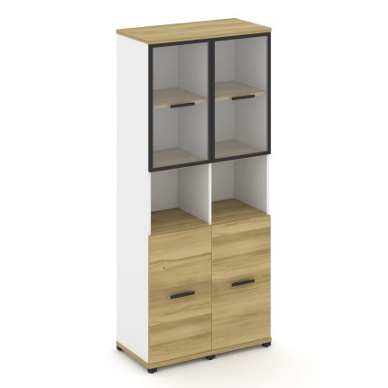 Concept Шкаф 2 узкие секции, 5 ниш CN.STU-523 RPB B Дуб Винченцо/Белый Бриллиант/Металл Черный/Прозр