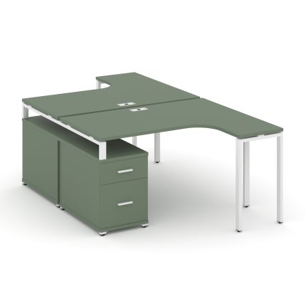 Concept Рабочая станция с двойной опорной тумбой CN.DSA-304 W Кобо/Металл Белый 1580/1946*2400*750