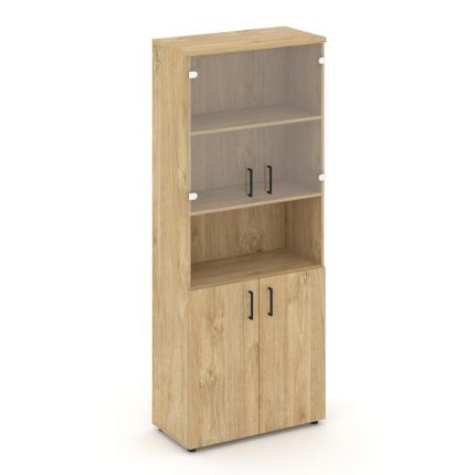 Style Project Шкаф высокий широкий SN.STS.E-105 Тиквуд Светлый/Прозрачный/Черный Ручки 796*400*1982