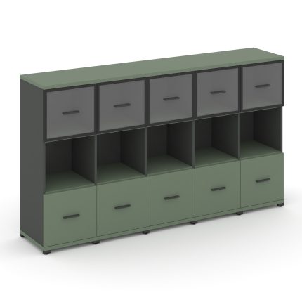 Concept Шкаф 5 узких секций, 3 ниши CN.STU-355 RPB A Кобо/Антрацит/Металл Антрацит/Прозрачный 2084*4