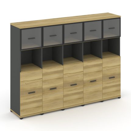 Concept Шкаф 5 узких секций, 4 ниши CN.STU-455 RPB A Дуб Винченцо/Антрацит/Металл Антрацит/Прозрачны