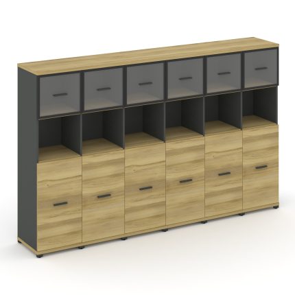 Concept Шкаф 6 узких секций, 4 ниши CN.STU-465 RPB A Дуб Винченцо/Антрацит/Металл Антрацит/Прозрачны