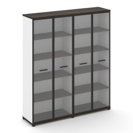 Concept Шкаф 2 широкие секции, 5 ниш CN.STS-528 RPB B Дуб Мали/Белый Бриллиант/Металл Черный/Прозрач