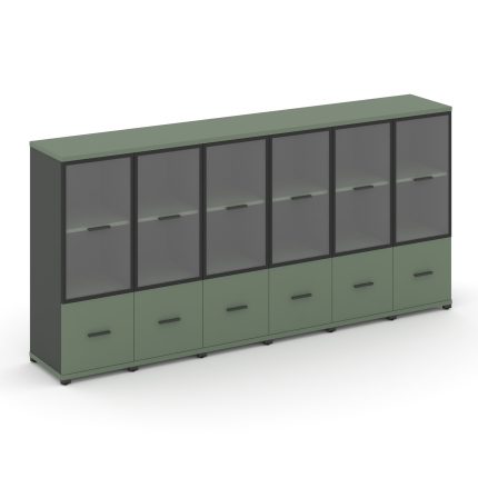 Concept Шкаф 6 узких секций, 3 ниши CN.STU-362 RPB A Кобо/Антрацит/Металл Антрацит/Прозрачный 2500*4