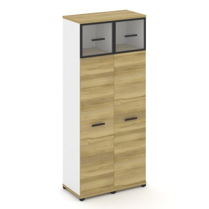 Concept Шкаф 2 узкие секции, 5 ниш CN.STU-527 RPB B Дуб Винченцо/Белый Бриллиант/Металл Черный/Прозр