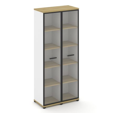 Concept Шкаф 2 узкие секции, 5 ниш CN.STU-528 RPB B Дуб Винченцо/Белый Бриллиант/Металл Черный/Прозр