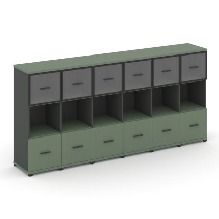 Concept Шкаф 6 узких секций, 3 ниши CN.STU-365 RPB A Кобо/Антрацит/Металл Антрацит/Прозрачный 2500*4