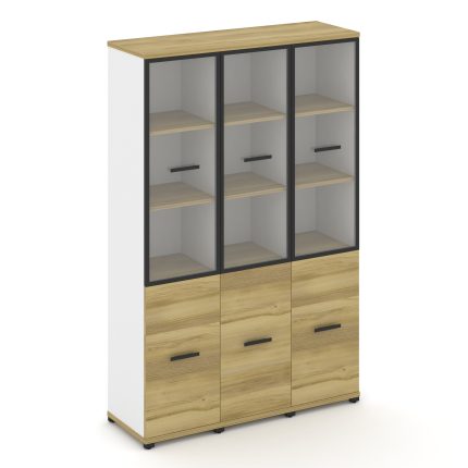 Concept Шкаф 3 узкие секции, 5 ниш CN.STU-532 RPB B Дуб Винченцо/Белый Бриллиант/Металл Черный/Прозр