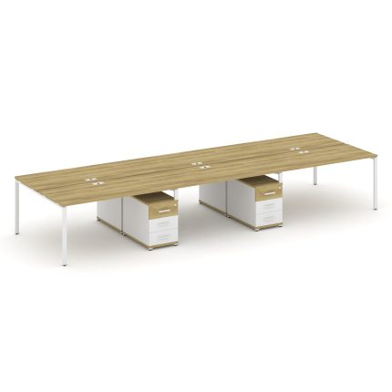 Concept Рабочая станция 6 мест с 2 двухсторонними опорными тумбами CN.DRS-344 W Дуб Винченцо/Белый Б