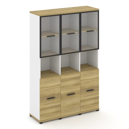 Concept Шкаф 3 узкие секции, 5 ниш CN.STU-533 RPB B Дуб Винченцо/Белый Бриллиант/Металл Черный/Прозр