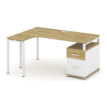 Concept Стол эргономичный с опорной тумбой CN.SA-304(L) W Дуб Винченцо/Белый Бриллиант/Металл Белый