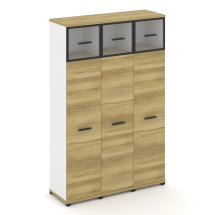 Concept Шкаф 3 узкие секции, 5 ниш CN.STU-537 RPB B Дуб Винченцо/Белый Бриллиант/Металл Черный/Прозр