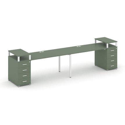 Concept Рабочая станция 2 места с 2 опорными тумбами CN.ORS-427 W Кобо/Металл Белый 3600*720*917