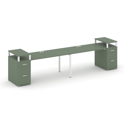 Concept Рабочая станция 2 места с 2 опорными тумбами CN.ORS-429 W Кобо/Металл Белый 2800*720*917