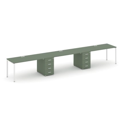 Concept Рабочая станция 3 места с 2 опорными тумбами CN.ORS-433 W Кобо/Металл Белый 3780*720*750