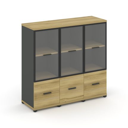 Concept Шкаф 3 узкие секции, 3 ниши CN.STU-332 RPB A Дуб Винченцо/Антрацит/Металл Антрацит/Прозрачны