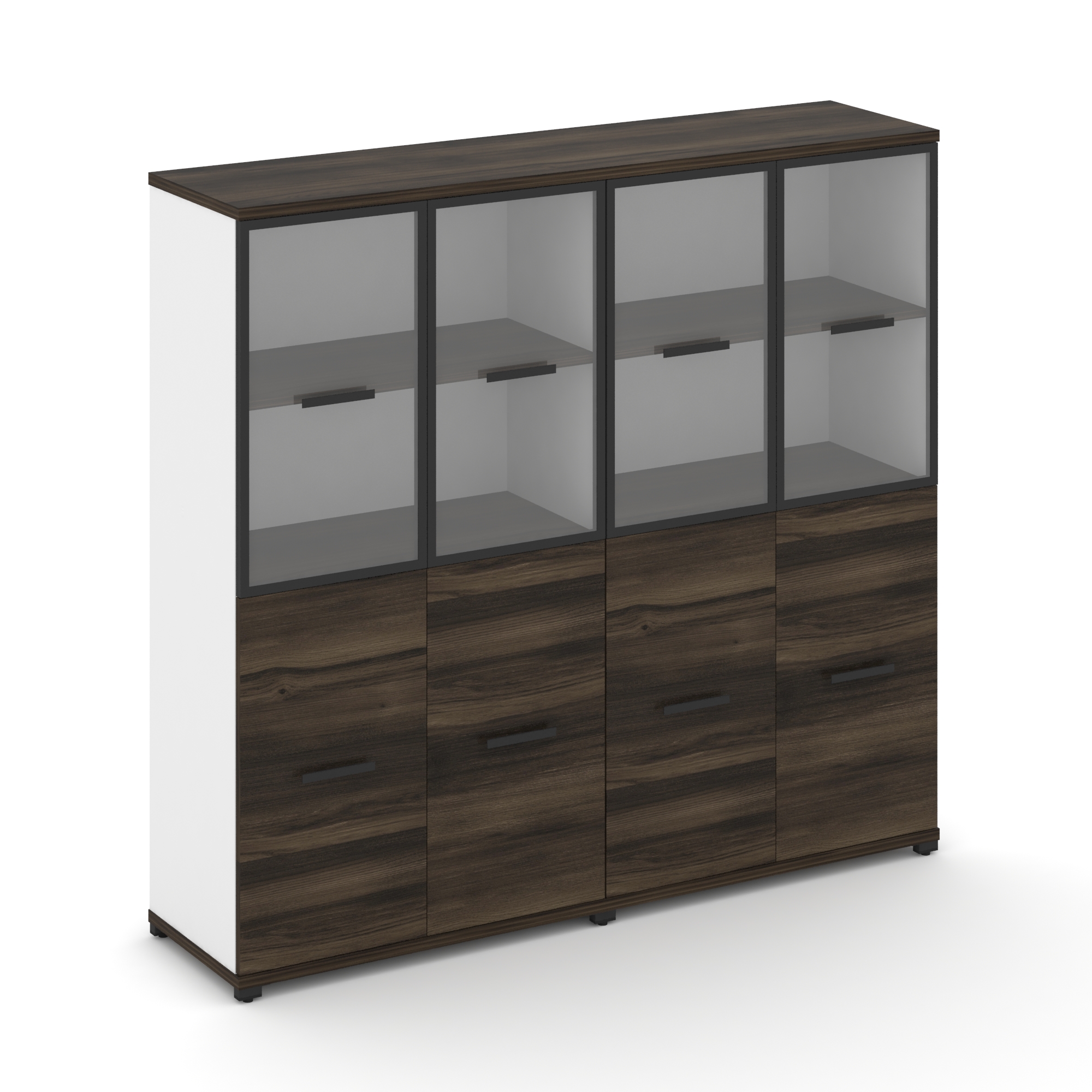 Concept Шкаф 2 широкие секции, 4 ниши CN.STS-422 RPB B Дуб Мали/Белый Бриллиант/Металл Черный/Прозра