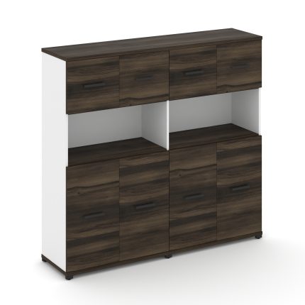 Concept Шкаф 2 широкие секции, 4 ниши CN.STS-425 B Дуб Мали/Белый Бриллиант/Металл Черный 1668*420*1