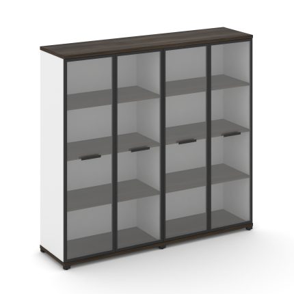 Concept Шкаф 2 широкие секции, 4 ниши CN.STS-426 RPB B Дуб Мали/Белый Бриллиант/Металл Черный/Прозра