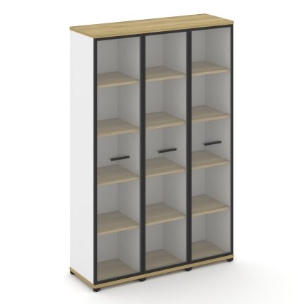 Concept Шкаф 3 узкие секции, 5 ниш CN.STU-538 RPB B Дуб Винченцо/Белый Бриллиант/Металл Черный/Прозр