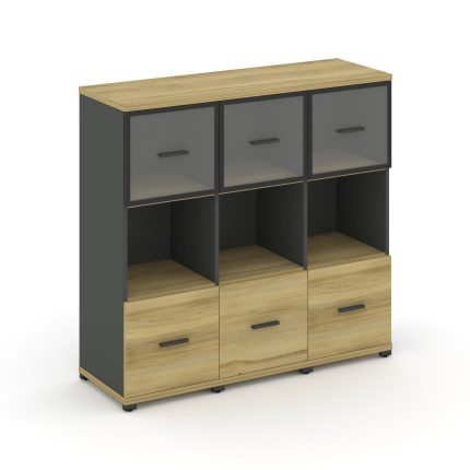 Concept Шкаф 3 узкие секции, 3 ниши CN.STU-335 RPB A Дуб Винченцо/Антрацит/Металл Антрацит/Прозрачны