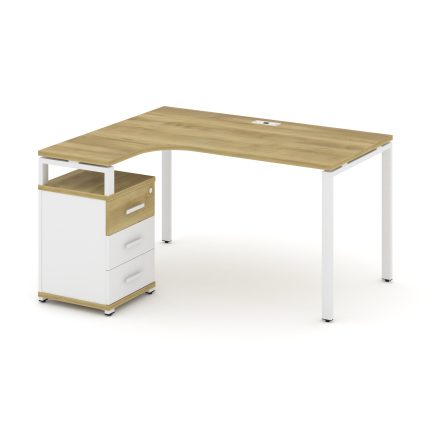Concept Стол эргономичный с опорной тумбой CN.SA-305(L) W Дуб Винченцо/Белый Бриллиант/Металл Белый