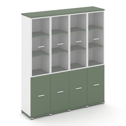 Concept Шкаф 4 узкие секции, 5 ниш CN.STU-542 RPW W Кобо/Белый Бриллиант/Металл Белый/Прозрачный 166