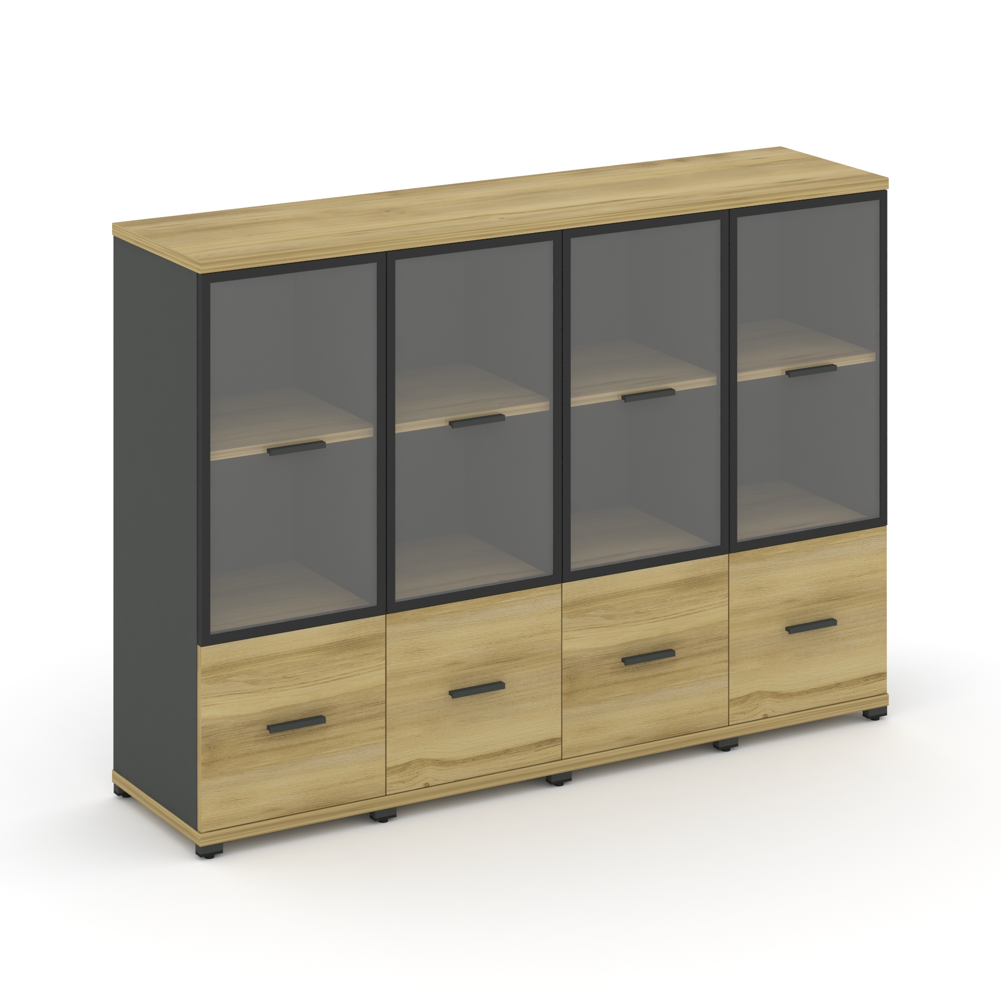 Concept Шкаф 4 узкие секции, 3 ниши CN.STU-342 RPB A Дуб Винченцо/Антрацит/Металл Антрацит/Прозрачны