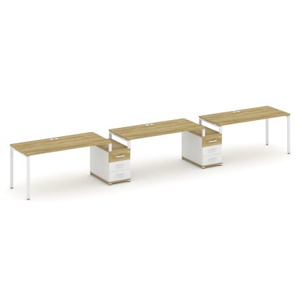 Concept Рабочая станция 3 места с 2 опорными тумбами CN.ORS-328 W Дуб Винченцо/Белый Бриллиант/Метал