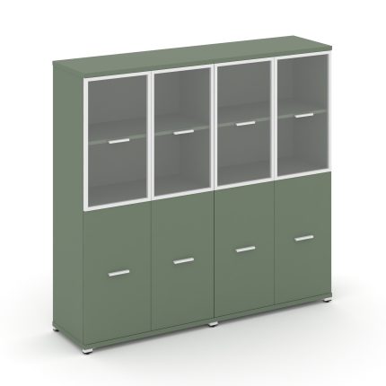 Concept Шкаф 2 широкие секции, 4 ниши CN.STS-422 RPW W Кобо/Металл Белый/Прозрачный 1668*420*1554