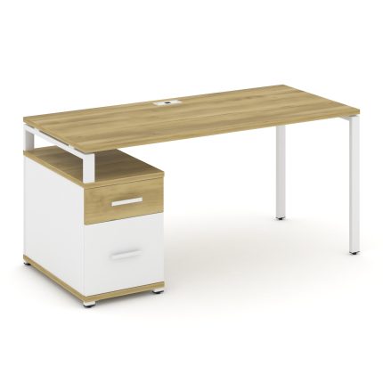 Concept Стол письменный с 1 опорной тумбой CN.SP-308 W Дуб Винченцо/Белый Бриллиант/Металл Белый 158