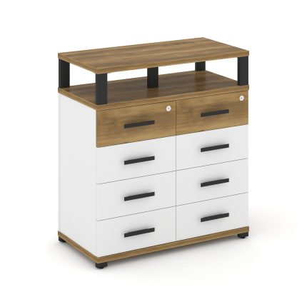 Concept Тумба приставная широкая 8 ящ. с надставкой широкой CN.TSP-015 B Сандал Янтарный/Белый Брилл