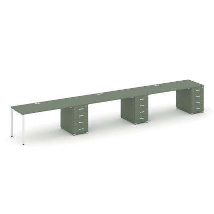 Concept Рабочая станция 3 места с 3 опорными тумбами CN.ORS-442 W Кобо/Металл Белый 4800*720*750