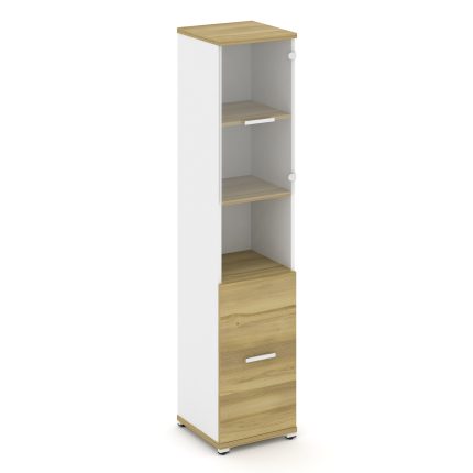 Concept Шкаф 1 узкая секция, 5 ниш CN.STU.E-513 SP W Дуб Винченцо/Белый Бриллиант/Металл Белый/Прозр